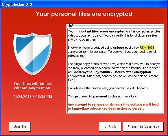 Screenshot of Malware Demanding a Bitcoin Ransom