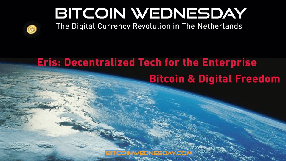 Bitcoin Wednesday 26 on 5 August 2015 features Casey Kuhlman, CEO of the Ethereum-based Eris Industries, and Hans de Zwart, director of Dutch digital rights organization Bits of Freedom.